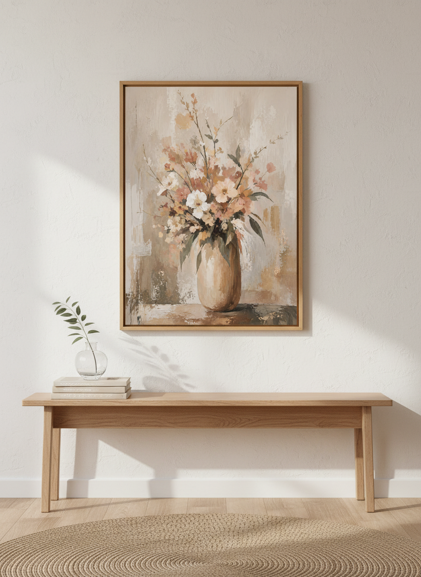 Floral Bouquet Wall Art | Muted Earth Tone Canvas Style Print, Modern Farmhouse Decor