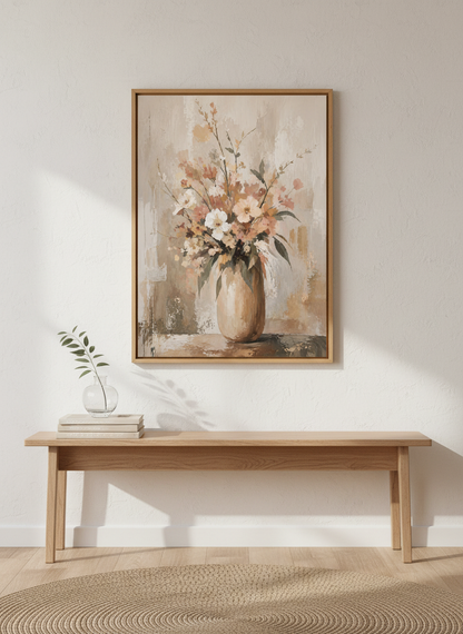 Floral Bouquet Wall Art | Muted Earth Tone Canvas Style Print, Modern Farmhouse Decor