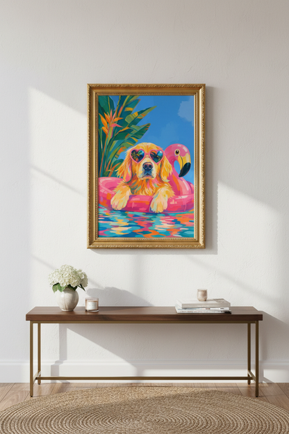 tropical dog poster | Vibrant Colorful Beach Living Decor
