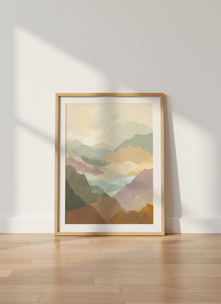 Abstract Mountain Layering Wall Art Print | Boho Living Room Decor | Modern Minimalist Landscape Poster