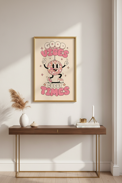 Retro Disco Poster | Pastel Pink Funk Living Room Decor