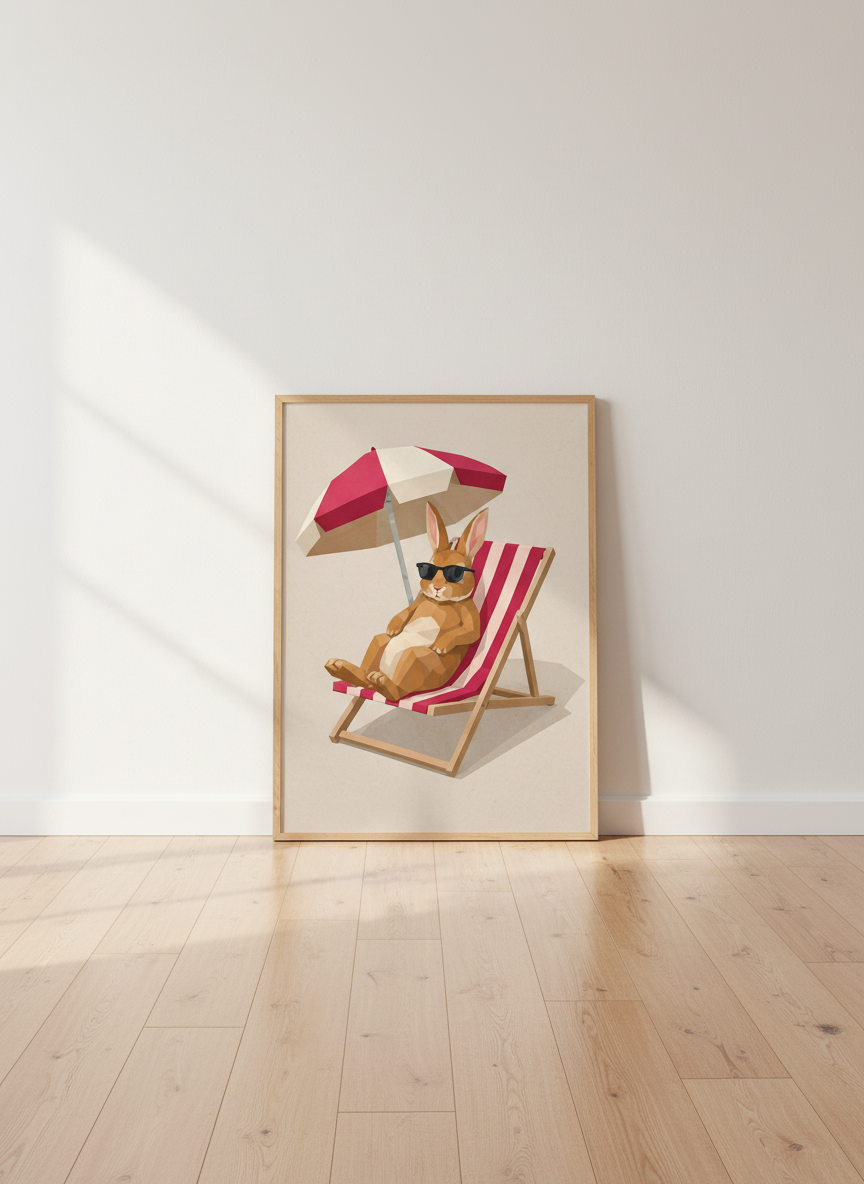 Low Poly Art Beach Bunny Wall Art | Kids Room Decor | Whimsical Animal Poster | Cute Nursery Print | Digital Download Available