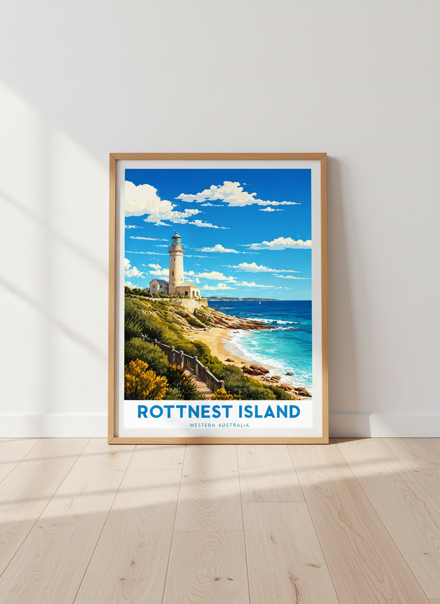 Rottnest Island Australia Poster | Coastal Lighthouse Print, Beach House Wall Decor
