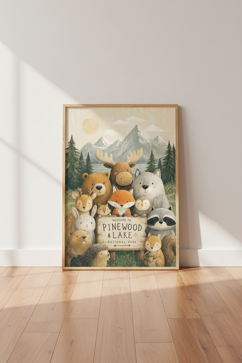 Woodland Animals National Park Wall Art | Nursery Forest Decor | Whimsical Poster