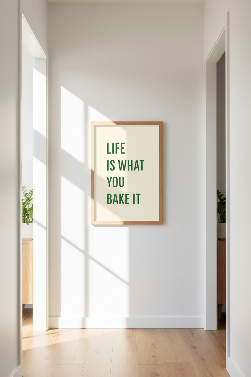 Minimalist Kitchen Quote Wall Art Print | Boho Kitchen Decor | "Life Is What You Bake It" Framed Poster