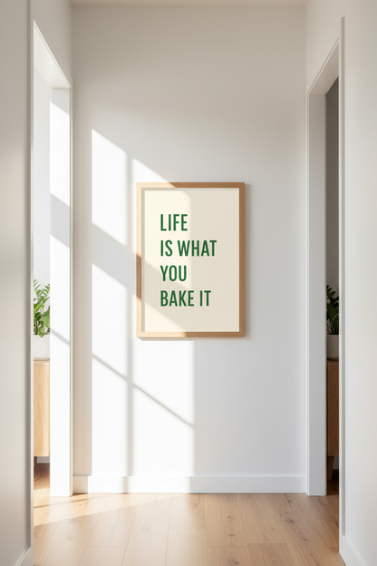 Minimalist Kitchen Quote Wall Art Print | Boho Kitchen Decor | "Life Is What You Bake It" Framed Poster