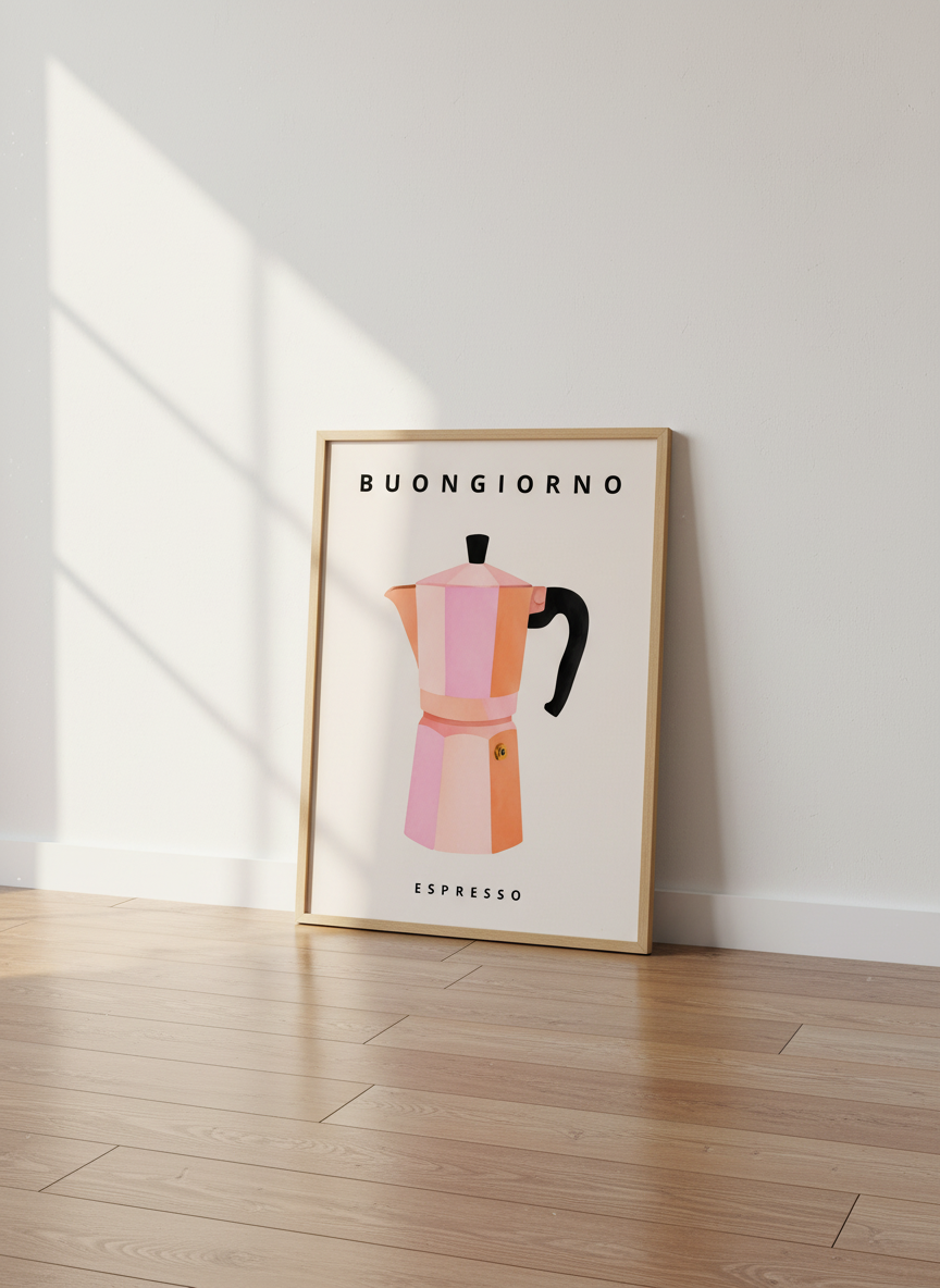 Minimalist Moka Pot Wall Art Print | Kitchen Decor | Boho Coffee Poster | Italian Espresso Home Gift | Buongiorno