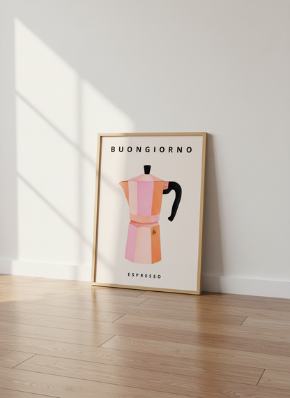 Minimalist Moka Pot Wall Art Print | Kitchen Decor | Boho Coffee Poster | Italian Espresso Home Gift | Buongiorno
