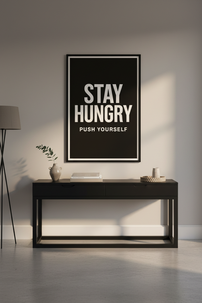 Motivational Quote Wall Art Print | Office Gym Decor | Inspirational Goal-Setting Poster | Stay Hungry Digital Download