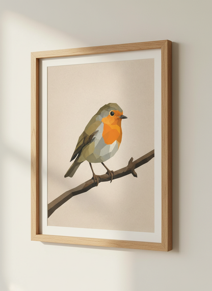Low Poly Robin Art Print | Geometric Bird Wall Art, Nursery Decor, Modern Animal Poster