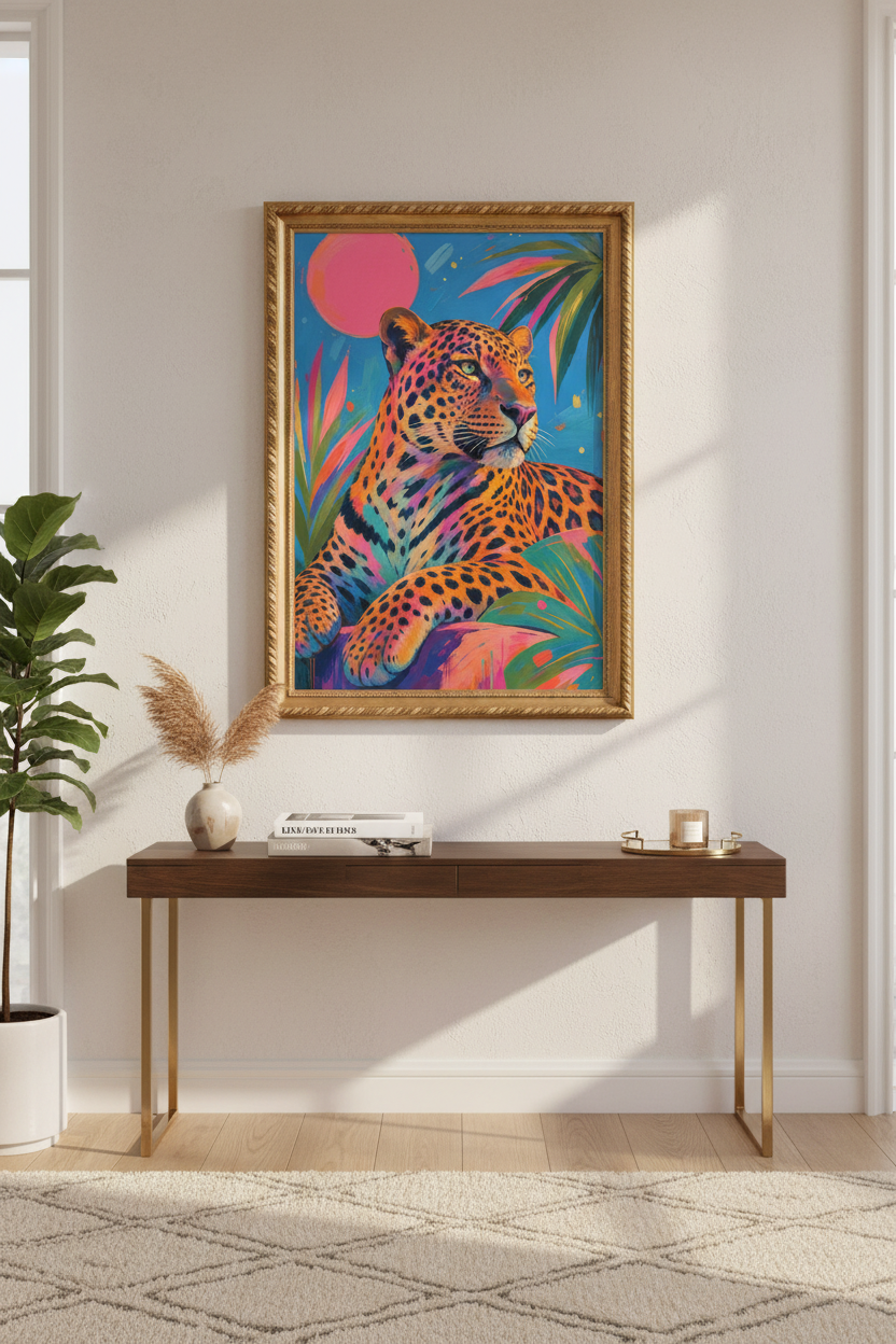 Neon Leopard Art | Tropical Colorful, Livingroom Poster