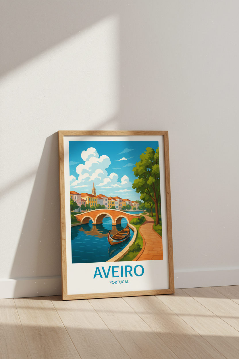 Aveiro Portugal Wall Art | Vintage Travel Poster, Colorful Canal Scene Print