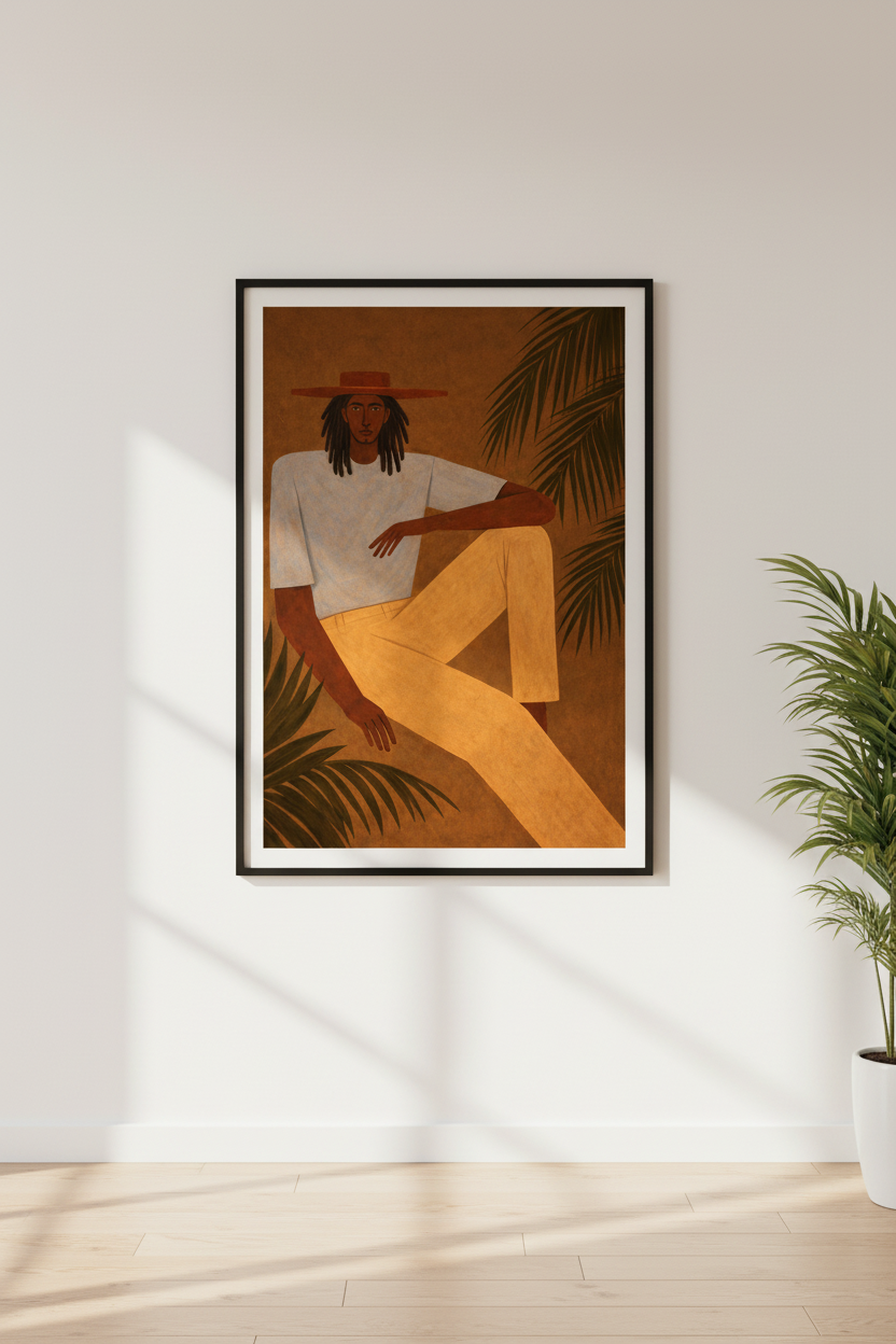Minimalist Bohemian Art Print | Man with Dreadlocks Framed Wall Art | Mid-Century Modern Living Room Decor | Gallery Wall Poster