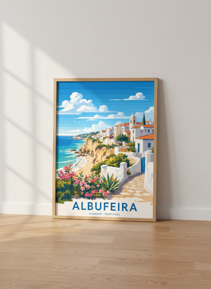 Albufeira Portugal Travel Poster | Algarve Coastal Wall Art Print, Living Room Decor