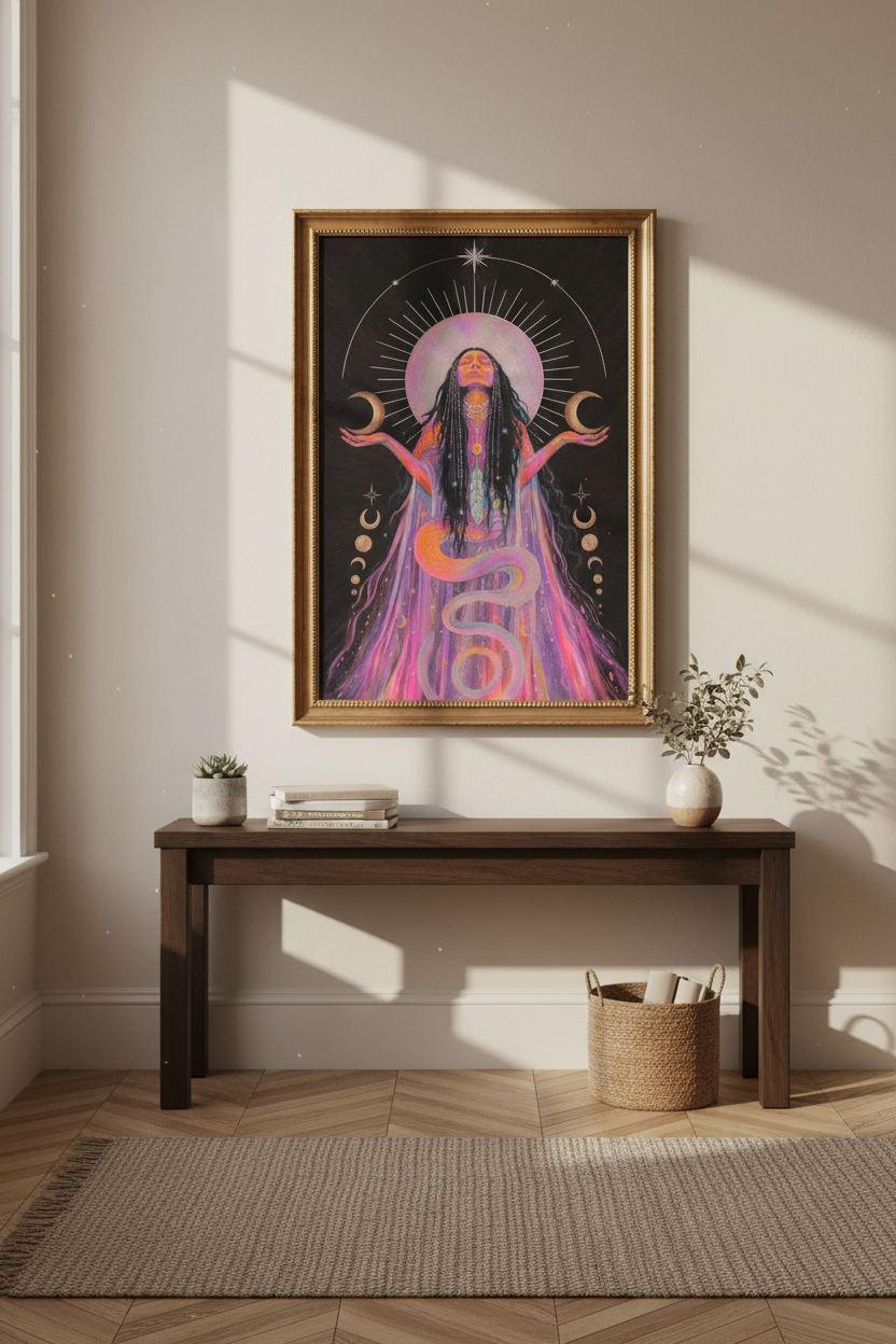 Mystic Goddess Print | Boho Moonlight Palette, Bedroom Decor