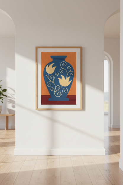 Boho Floral Vase Wall Art Print | Mid Century Modern Decor | Framed Living Room Poster | Ready to Hang Art