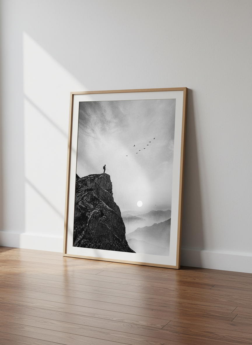 Mountain Hiker Wall Art Print | Black &amp; White Landscape Decor | Minimalist Poster
