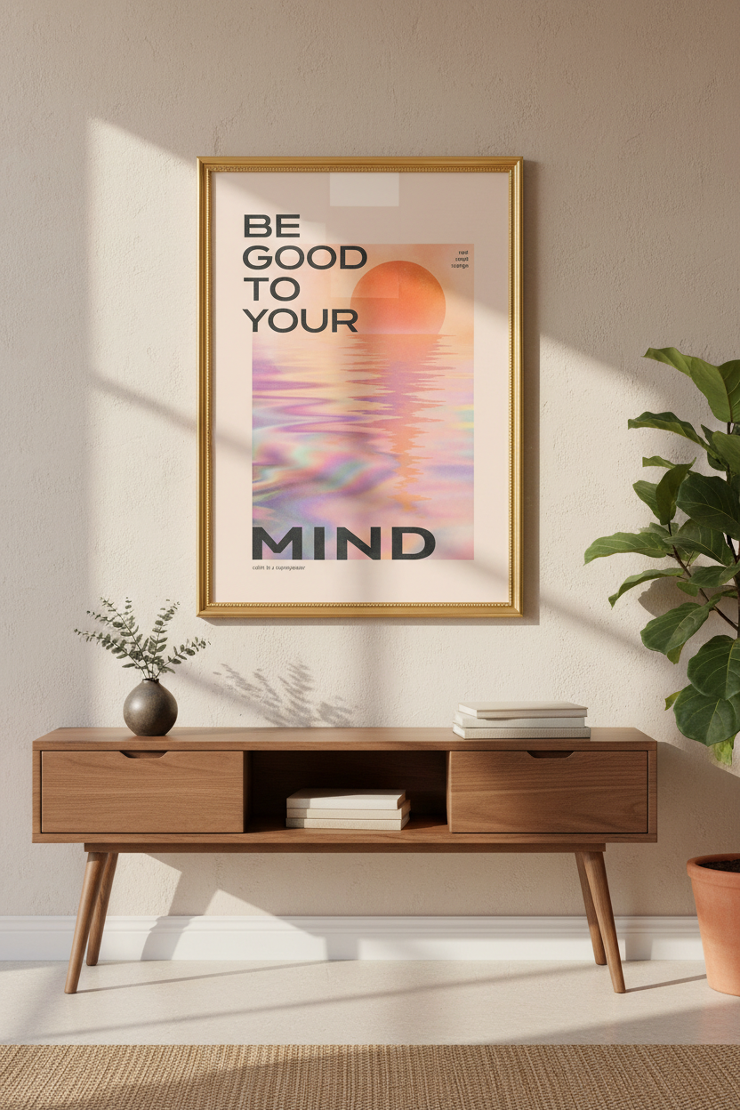 Mindful Art Print | Pastel Sunset, Bedroom Decor | Calming Poster