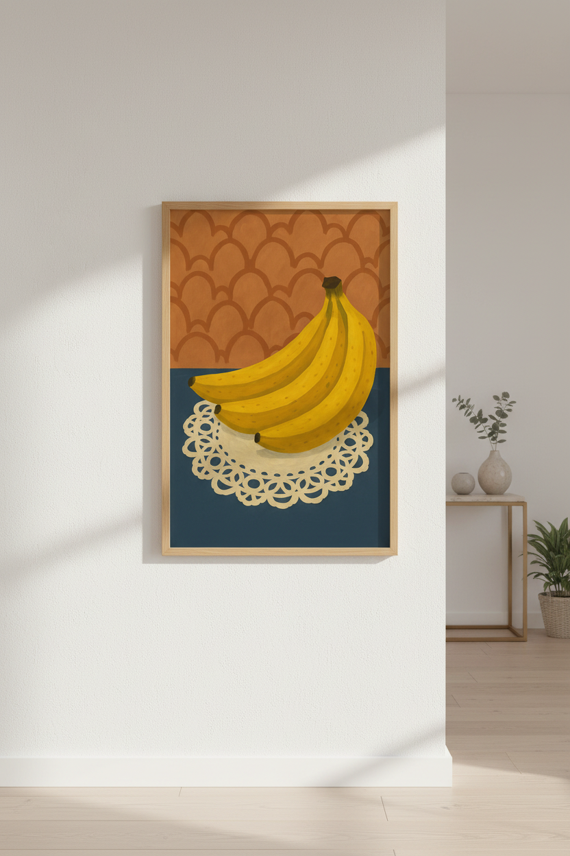 Retro Banana Still Life Wall Art Print | Kitchen Dining Room Decor | Mid-Century Modern Fruity Art Poster