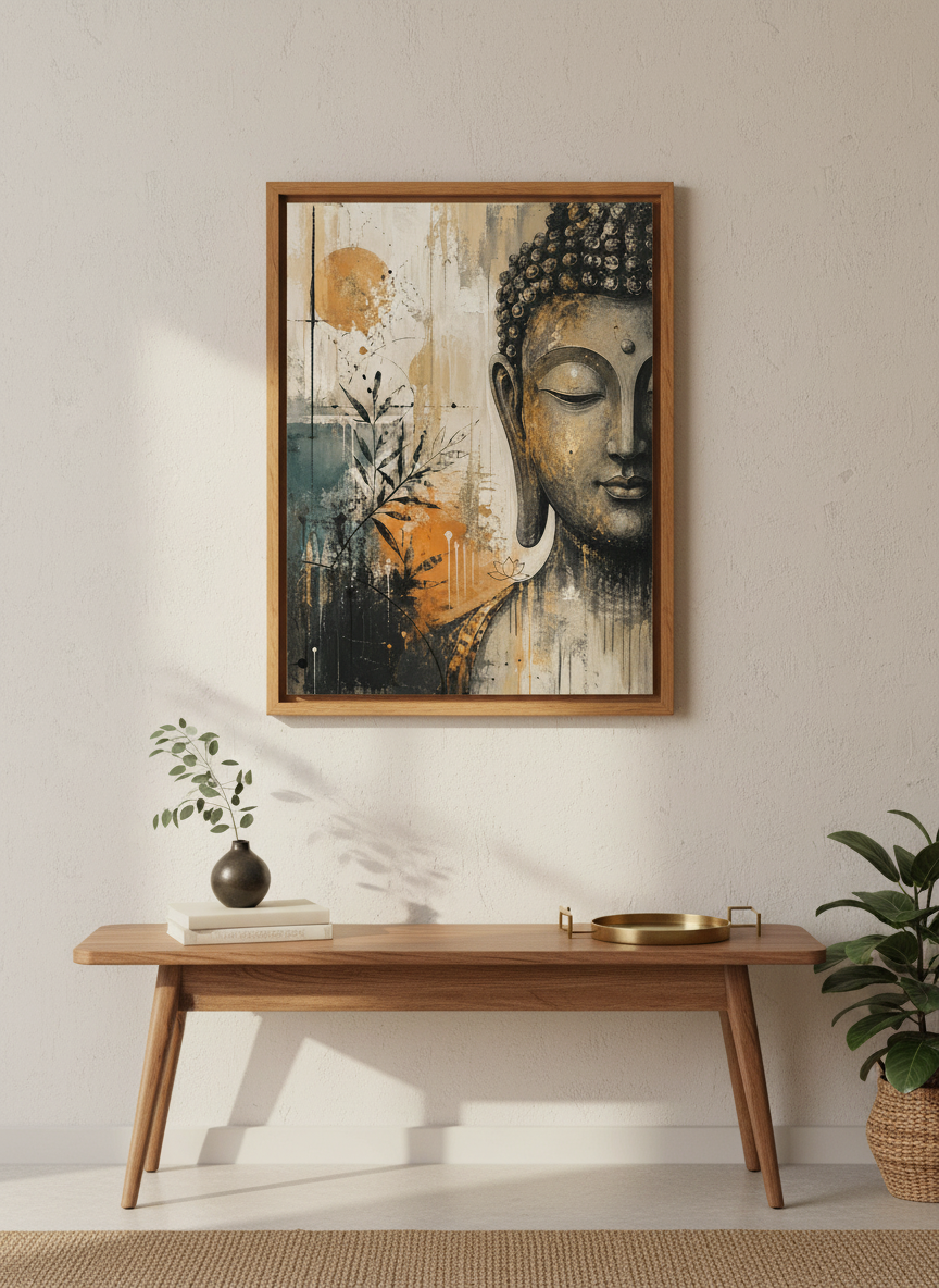 Abstract Buddha Wall Art | Gold &amp; Teal Zen Decor, Spiritual Meditation Poster