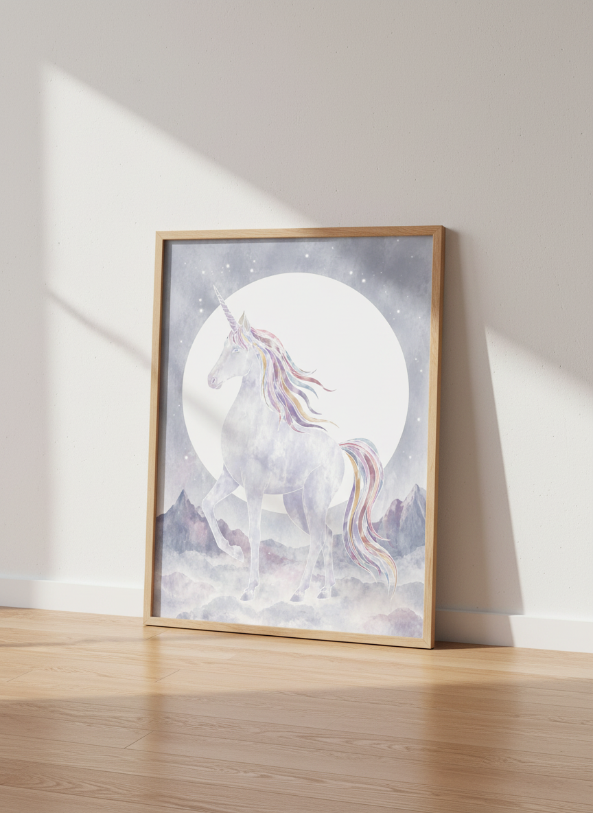 Watercolor Unicorn Wall Art Print | Magical Nursery Decor | Pastel Fantasy Poster | Abstract Mythical Creature Art