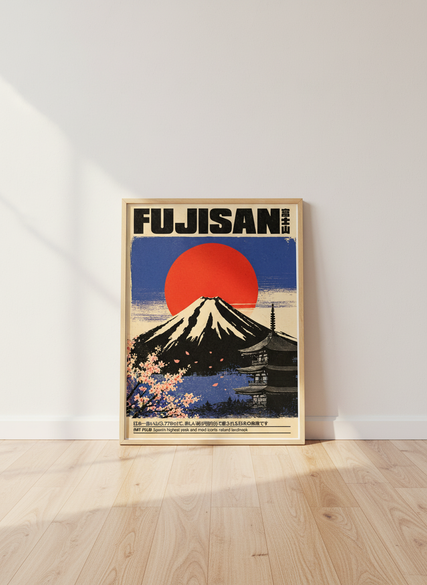 Mount Fuji Travel Art | Japanese Landscape, Cherry Blossom Decor, Retro Asia Poster