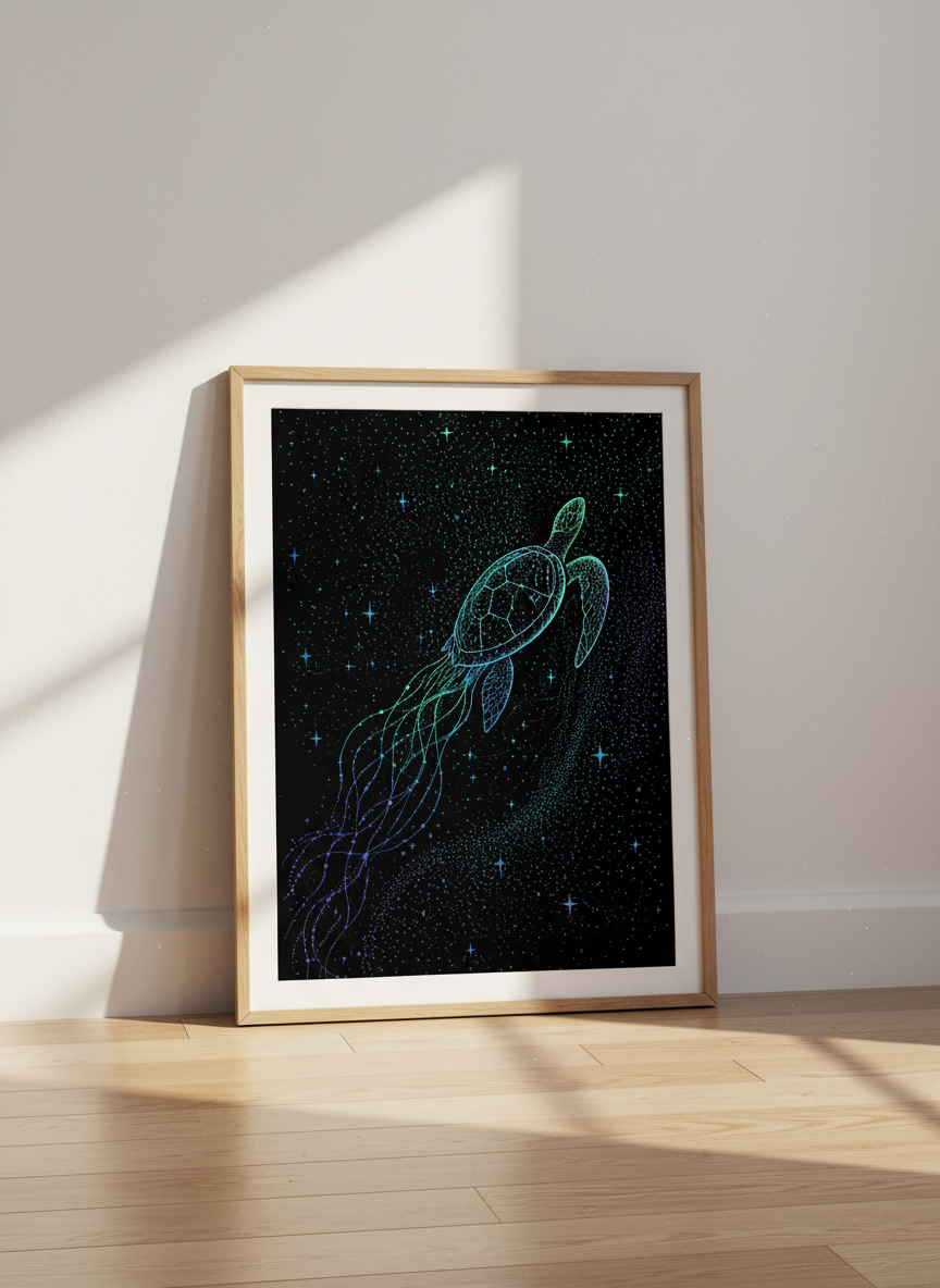 Celestial Turtle Wall Art Print | Boho Bedroom Decor | Cosmic Sea Creature Poster | Ocean Animal Sci-Fi Fantasy Gift