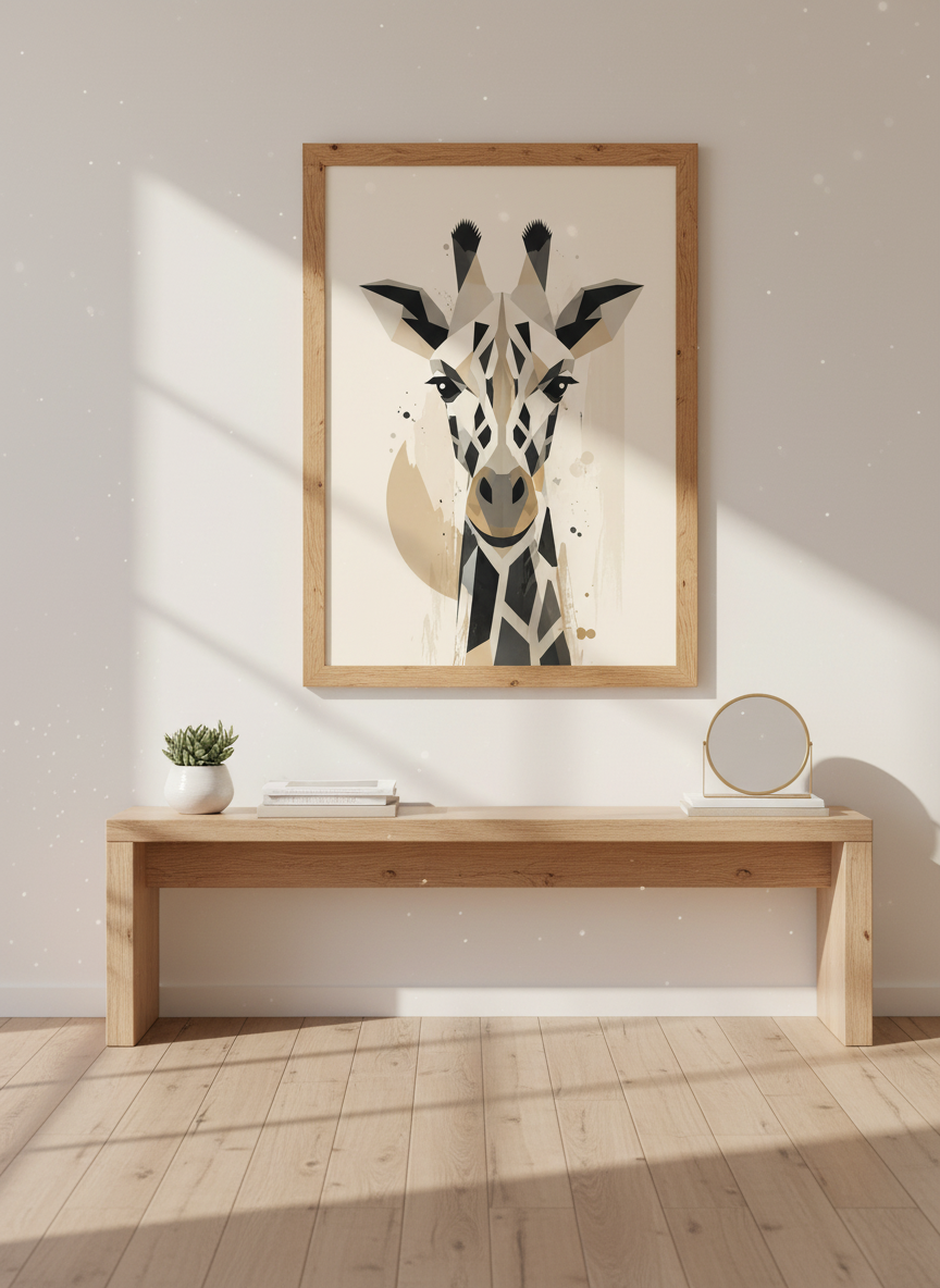 Geometric Giraffe Wall Art Print | Minimalist Neutral Poster, Nursery &amp; Living Room Decor