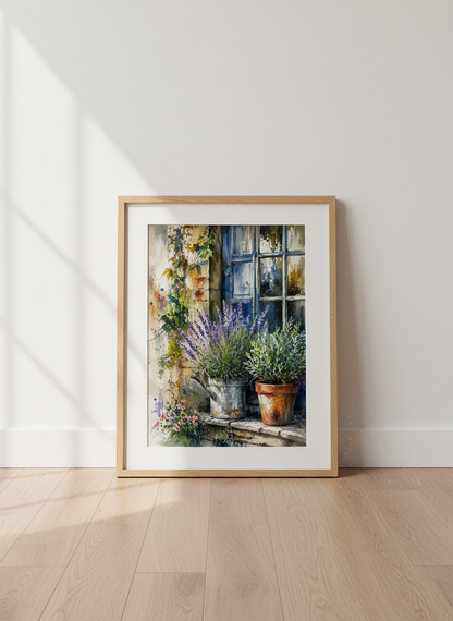 Lavender Garden Watercolor Print | Rustic Floral Wall Art, Farmhouse Botanical Poster
