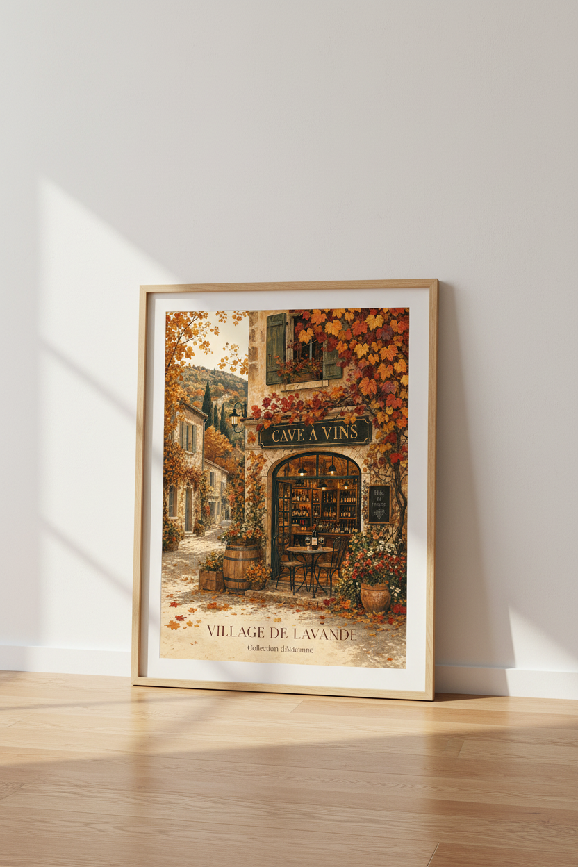 French Wine Shop Art | Autumn Village Landscape, Kitchen &amp; Dining Decor