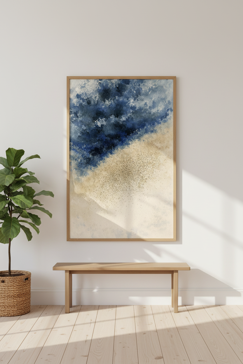 Abstract Ocean Beach Watercolor Framed Art Print | Coastal Living Room Decor | Minimalist Nautical Wall Art