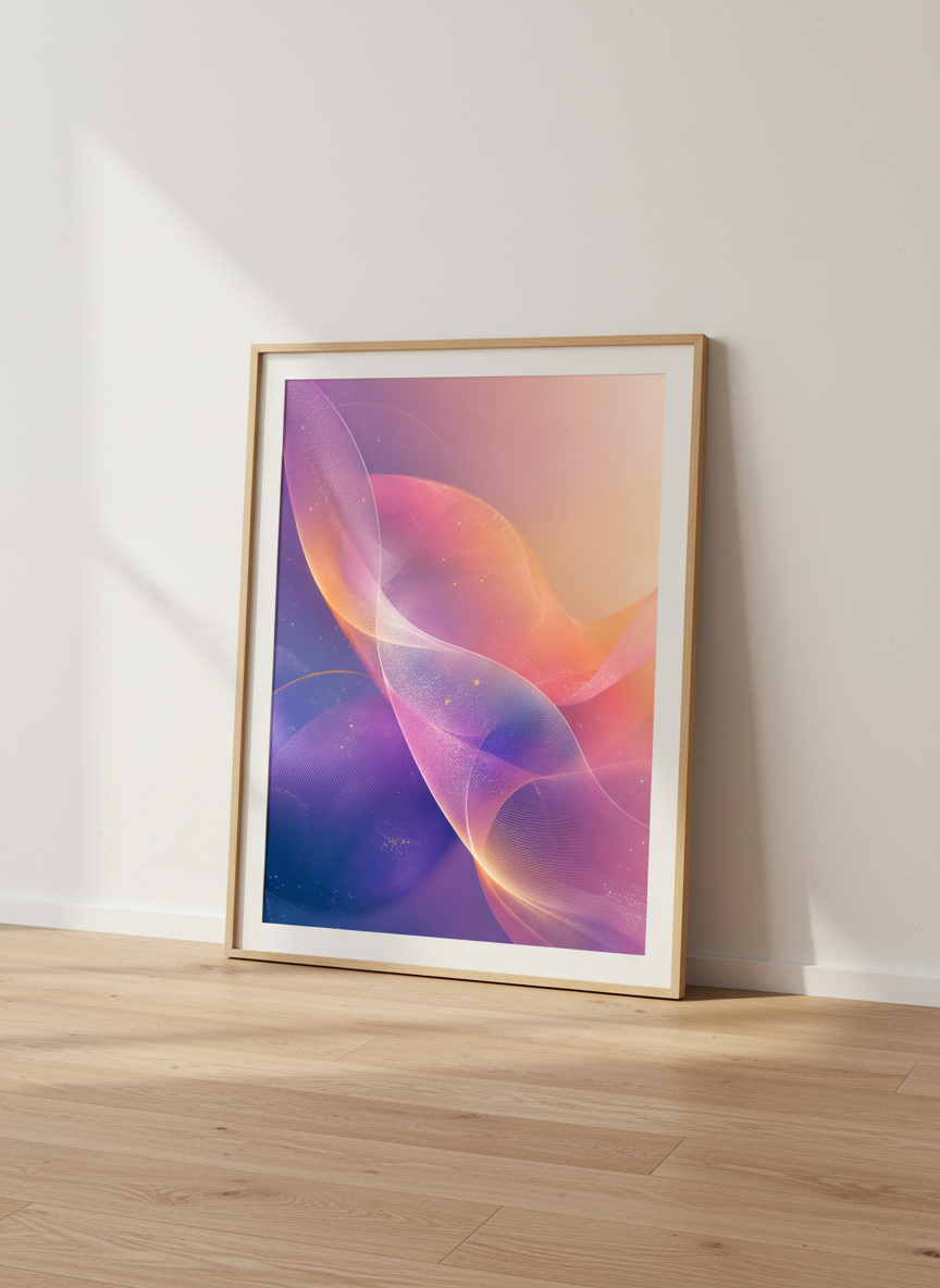 Abstract Mesh Ribbon Wall Art | Purple &amp; Orange Fluid Waves, Modern Bedroom Decor
