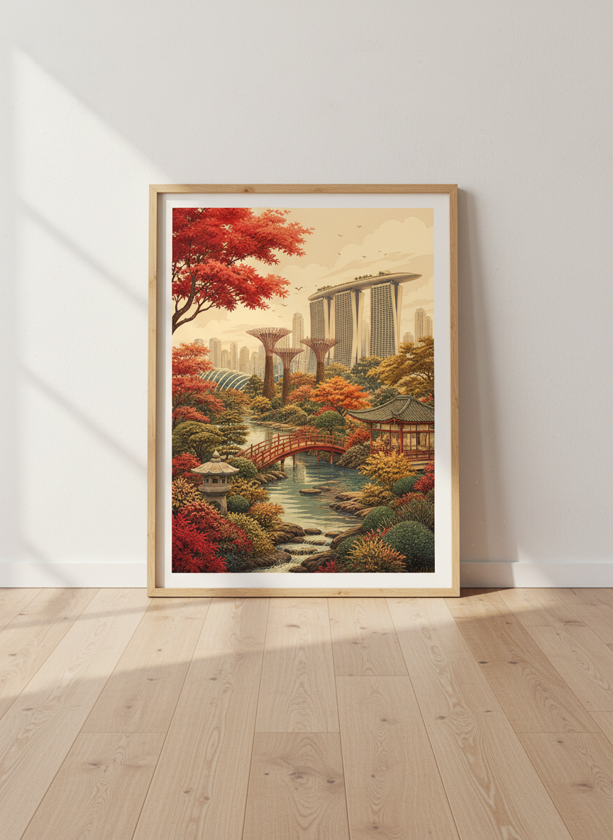 Singapore Garden Art | Marina Bay Sands Landscape, Travel Poster Decor