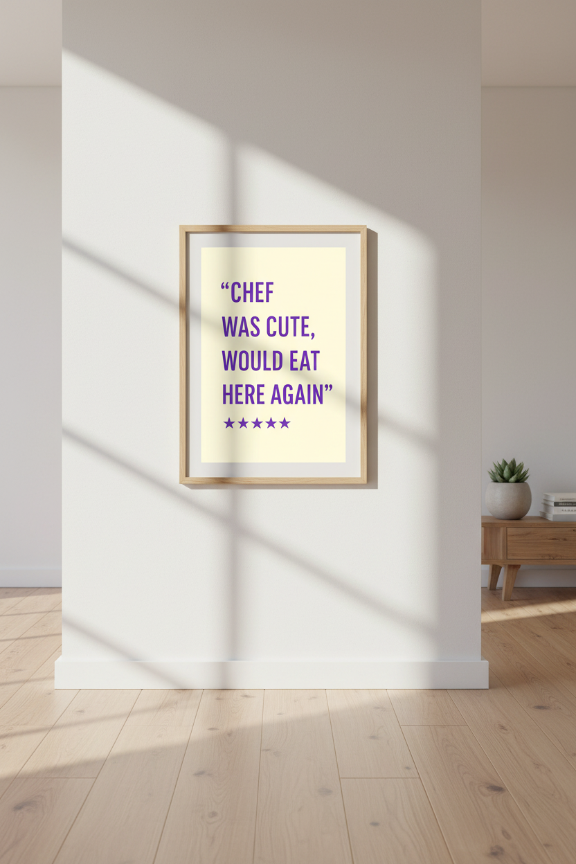 Humorous Kitchen Framed Wall Art | Dining Room Decor | Funny Cooking Quote Poster | "Chef Was Cute" Framed Print