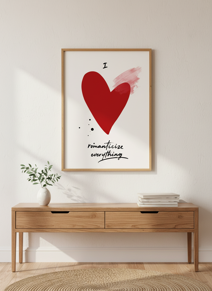 Romanticize Everything Red Heart Wall Art | Bedroom Decor | Aesthetic Poster
