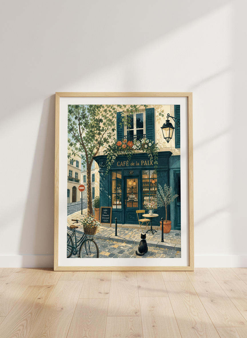 French Cafe Paris Wall Art Print | Kitchen Street Scene Decor | Aesthetic Poster