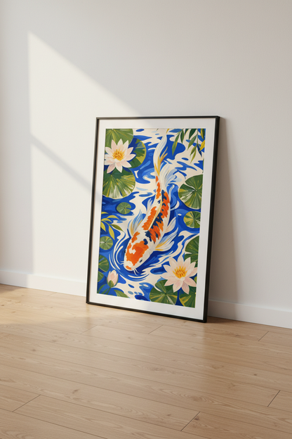 koi fish wall art | Handpainted Blue &amp; Orange, Bathroom Decor