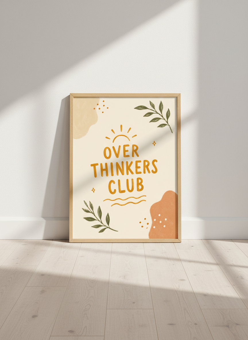 Overthinkers Club Wall Art Print | Boho Dorm Decor | Mental Health Poster Gift