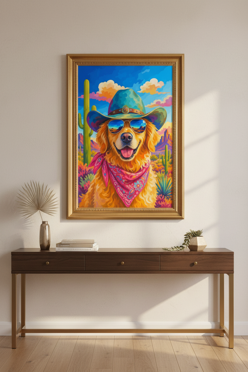 cowboy dog wall art | Vibrant Western Palette, Living Room