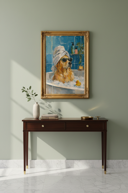 funny dog wall art | playful coastal colors, bathroom decor