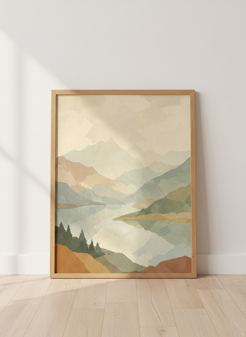 Abstract Mountain Lake Wall Art Print | Boho Landscape Decor | Earth Tone Poster | Serene Nature Artwork | Digital Download