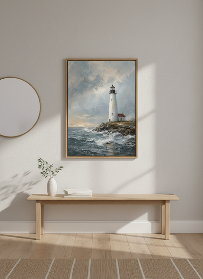 Lighthouse Oil Painting Print | Coastal Wall Art, Nautical Impressionist Poster