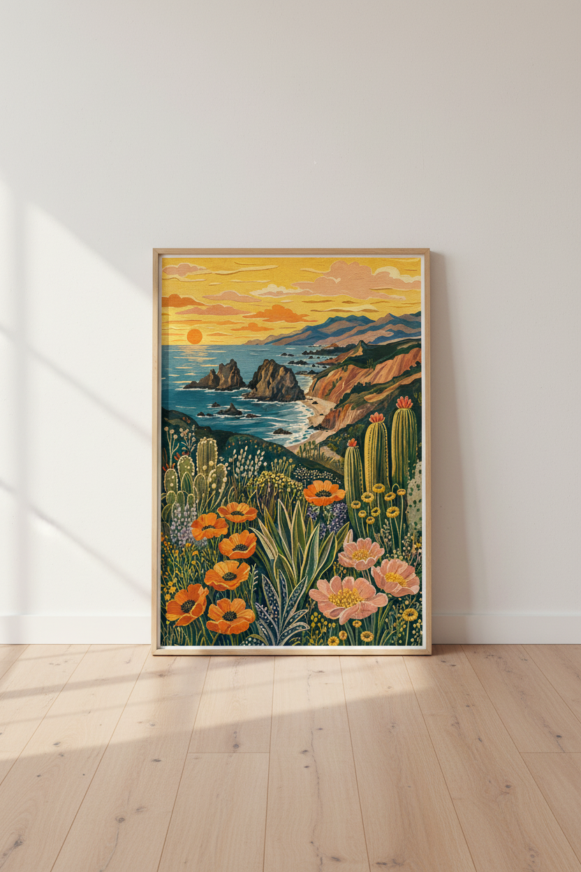 Coastal Desert Sunset Wall Art | California Landscape Print, Boho Living Room Decor