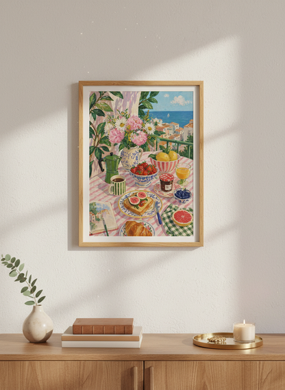 Amalfi Coast Breakfast Wall Art | Mediterranean Still Life Poster | Kitchen Decor