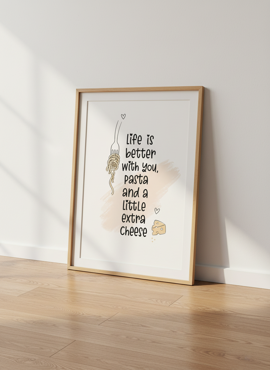 Pasta Quote Art | Kitchen Decor, Foodie Gift, Funny Love Pun Poster