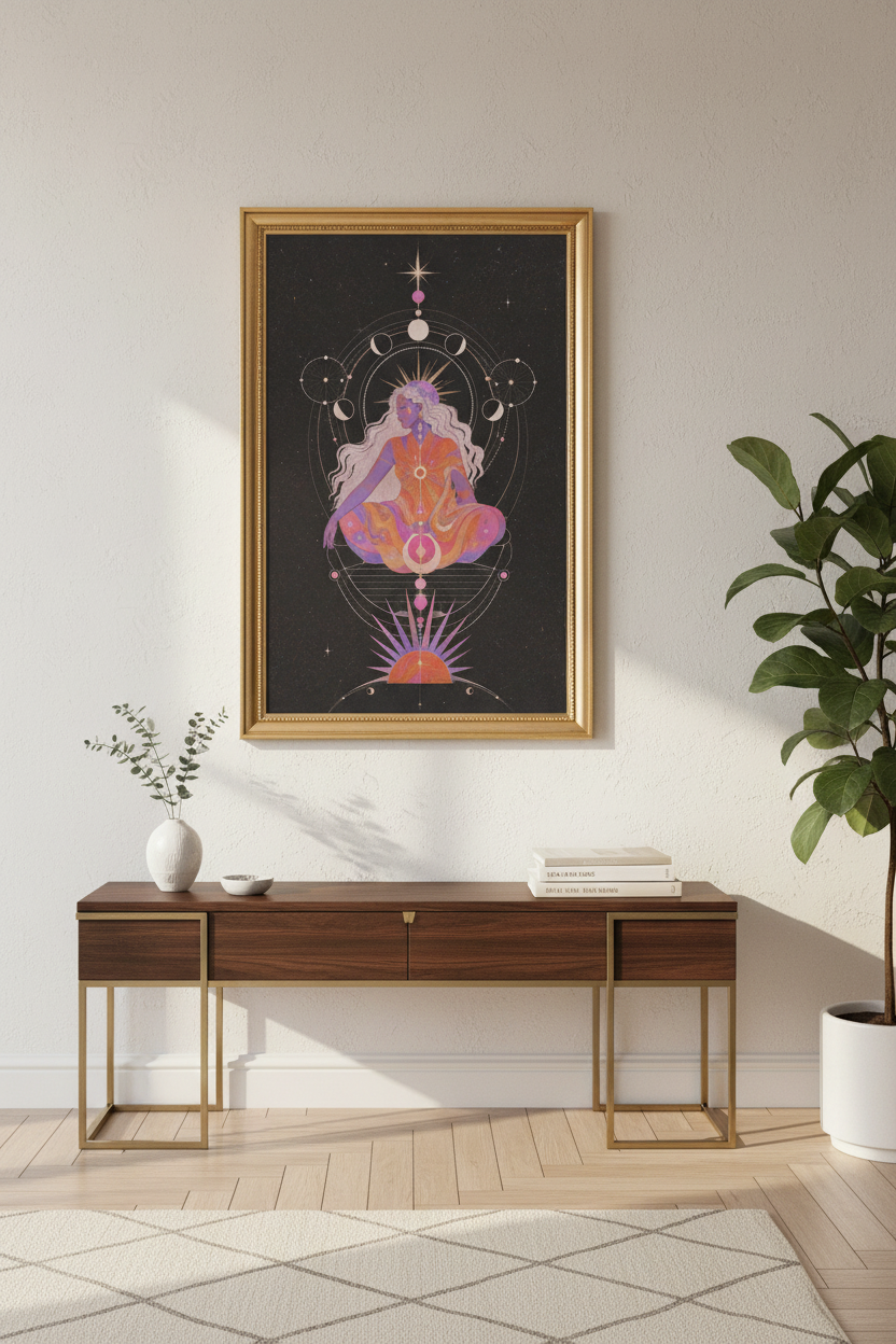 celestial wall art | mystical purple boho bedroom decor, cosmic poster