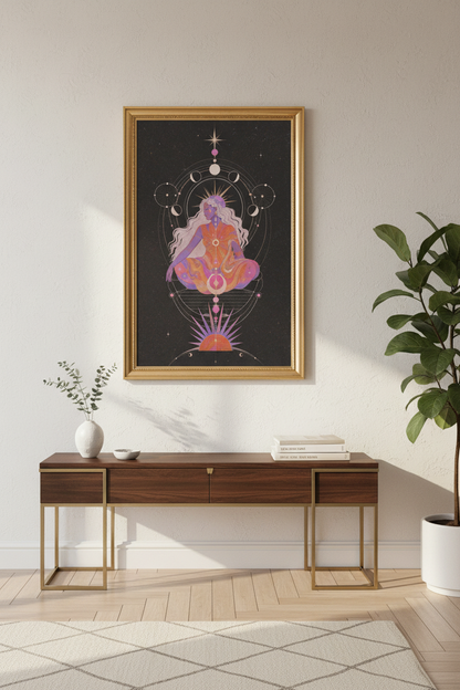 celestial wall art | mystical purple boho bedroom decor, cosmic poster