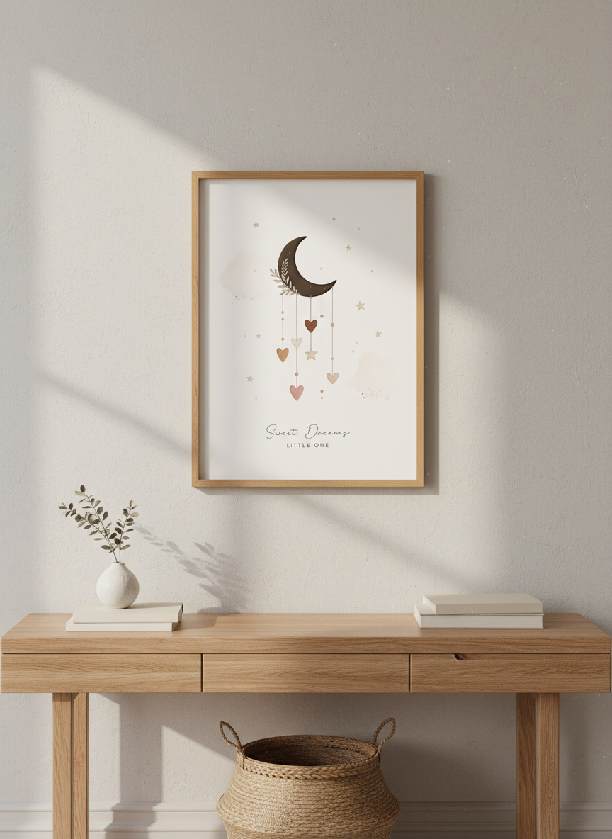 Boho Moon &amp; Stars Nursery Wall Art | Earthy Watercolor Decor | Sweet Dreams Poster