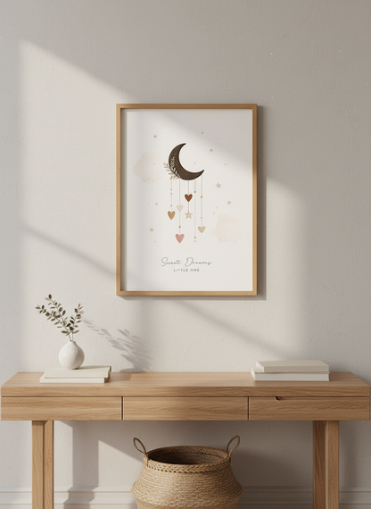 Boho Moon &amp; Stars Nursery Wall Art | Earthy Watercolor Decor | Sweet Dreams Poster
