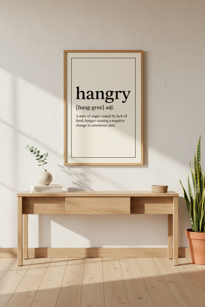 Humorous Definition Wall Art Print | Hangry Kitchen Decor | Funny Dictionary Poster | Modern Minimalist Print